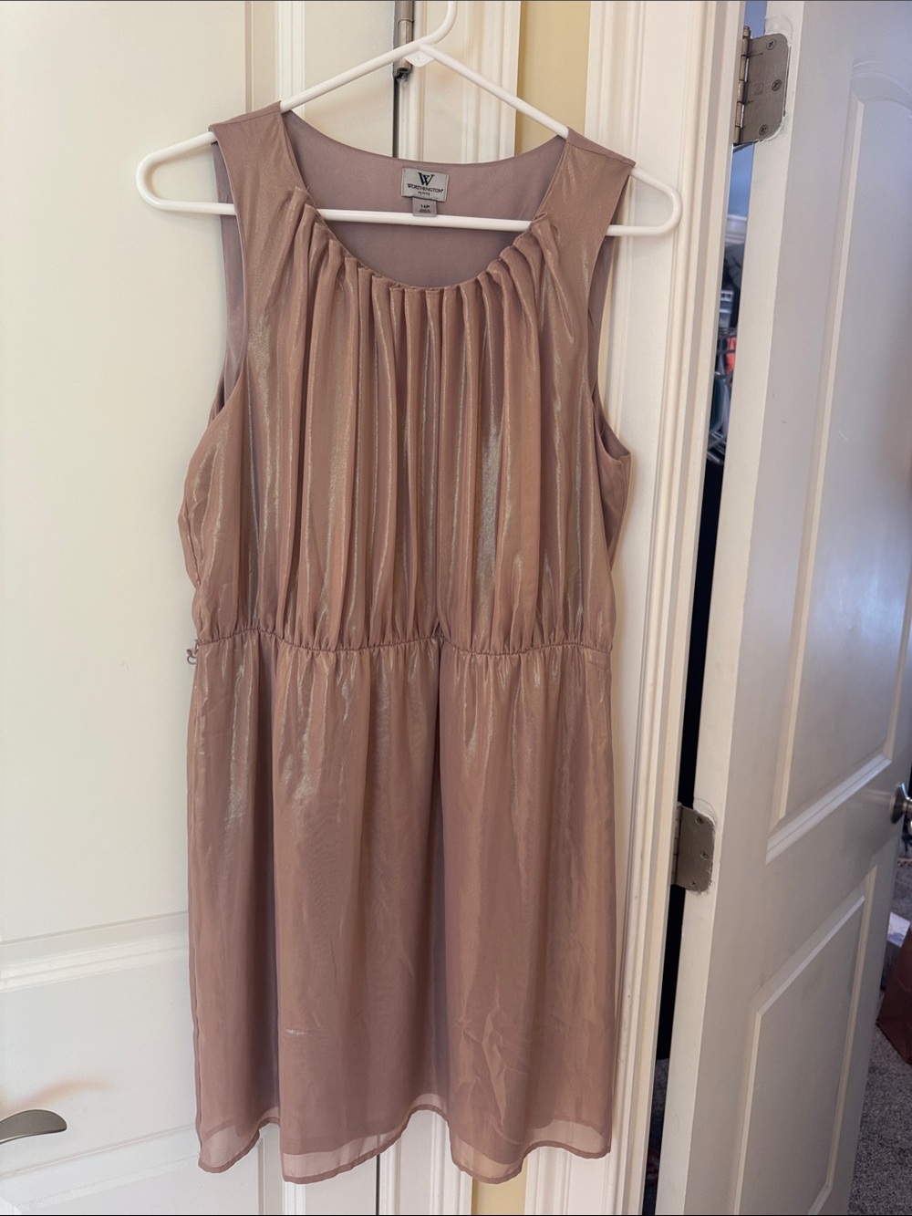 W by Worth Metallic Taupe Gathered Neck Mini Dress